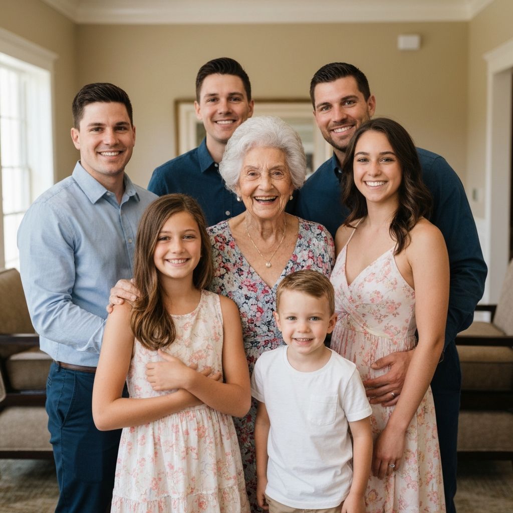Family with elderly woman