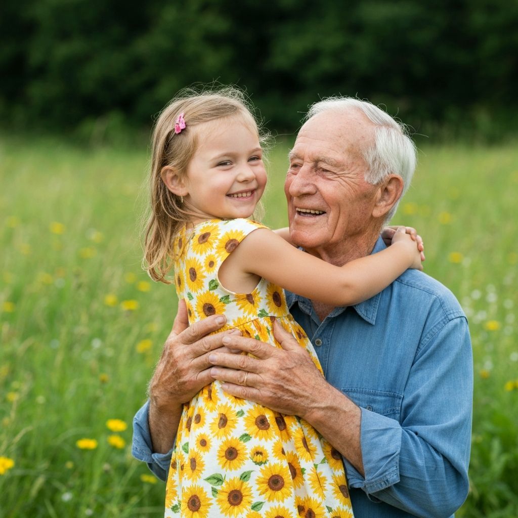Elderly grandfather and granddaughter